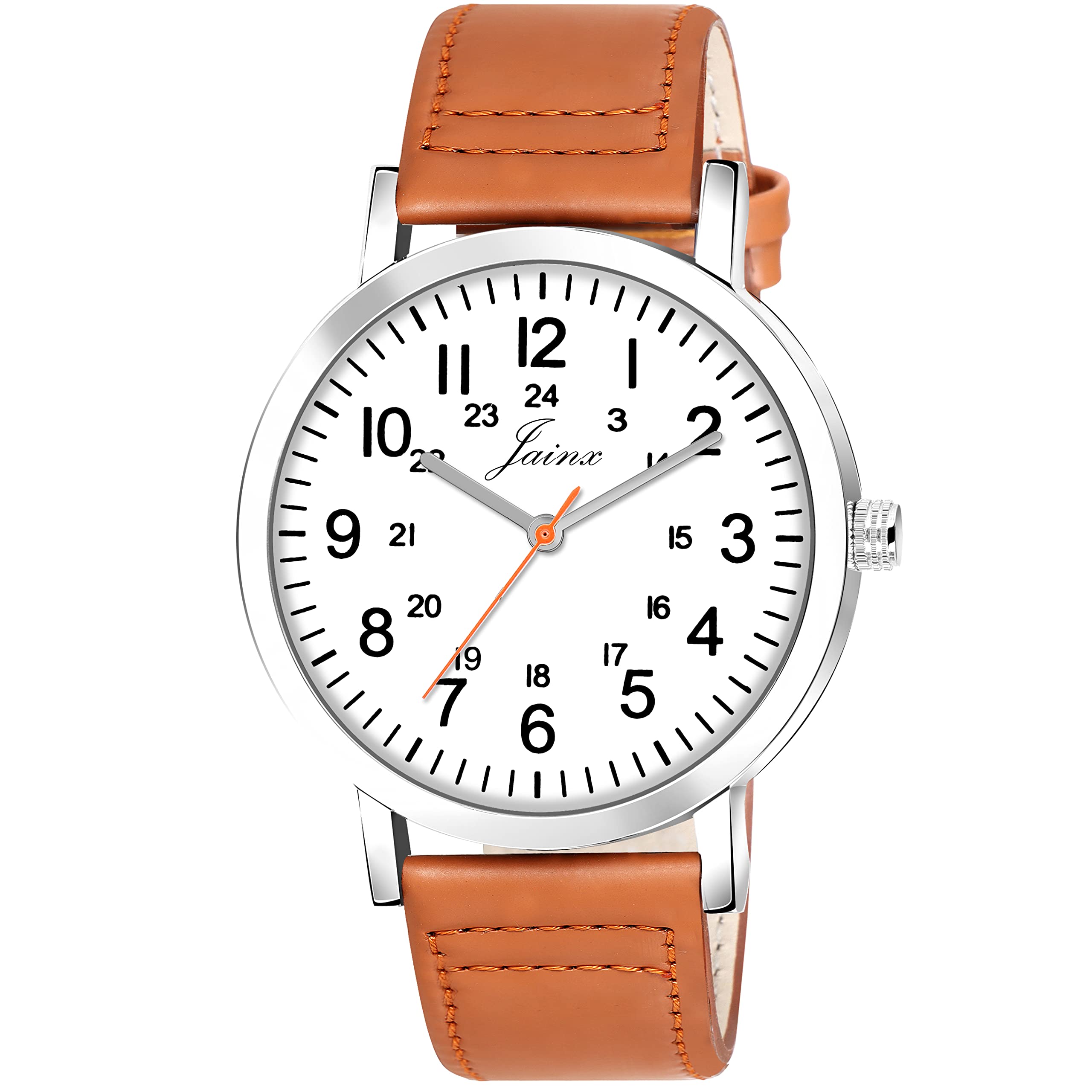 jainx Brown Leather Strap Analog Wrist Watch for Men - JM7144